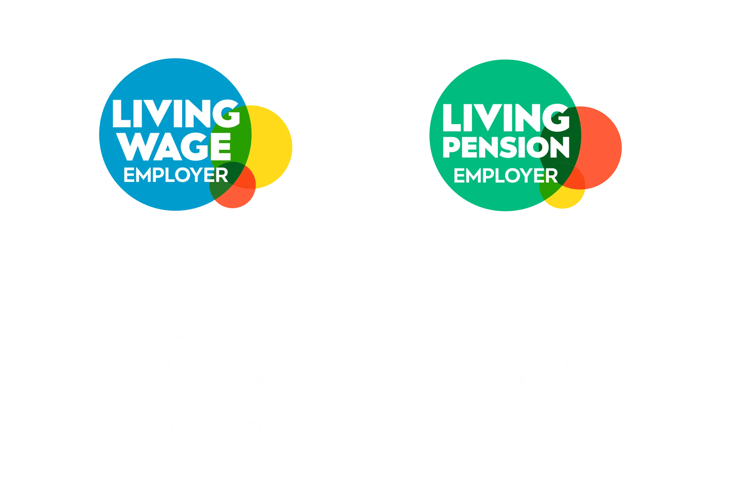 Image of the FSCS, Living wage employer, living pension employer and smart money people logos