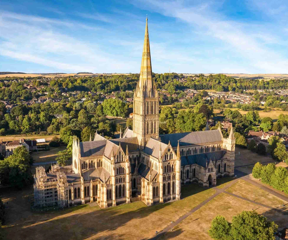 Salisbury Cathedral From Above In Salisbury, England
