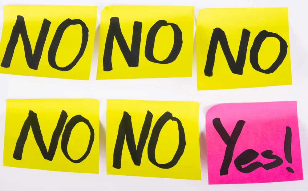 sticky notes with 'no' and 'yes' sticky notes with 'no' and 'yes'