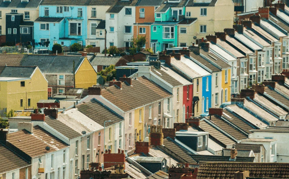 aerial view row of houses aerial view row of houses