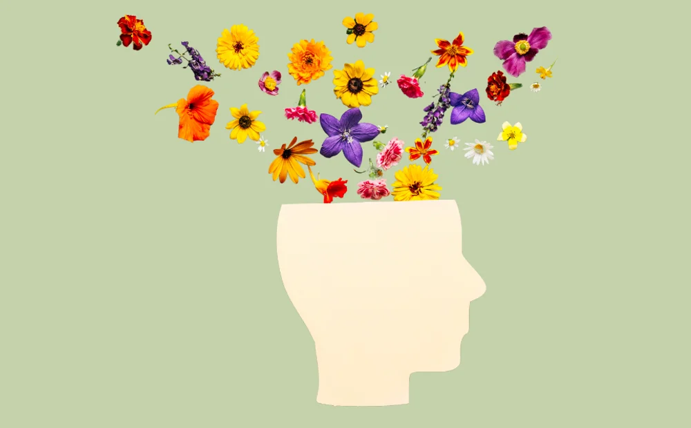 graphic of head silhoutte with flowers coming out of the top graphic of head silhoutte with flowers coming out of the top