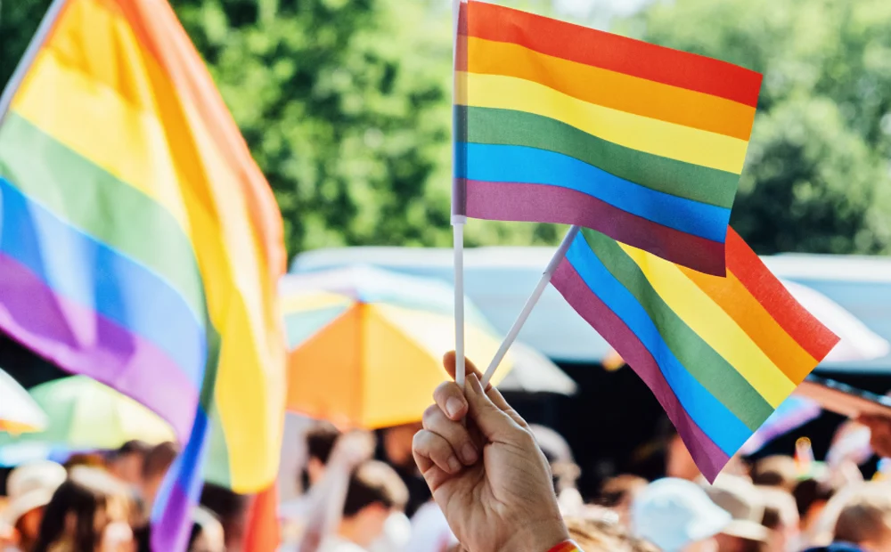 people waving pride flags people waving pride flags